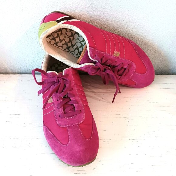 NWOT ~ COACH NIKKI SNEAKERS PINK FUCHSIA SUEDE and NYLON  AWESOME SNEAKERS - Picture 1 of 7
